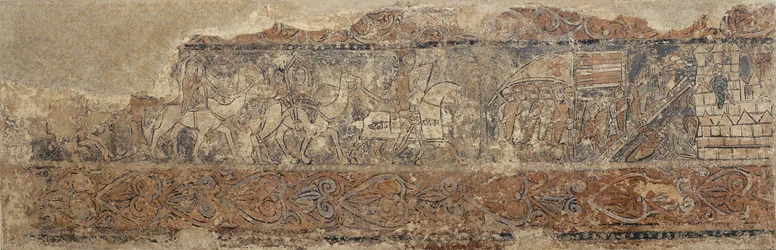 Peintures profanes de Sigena - Cortège de pèlerins et assaut sur un château (Saint Jean d